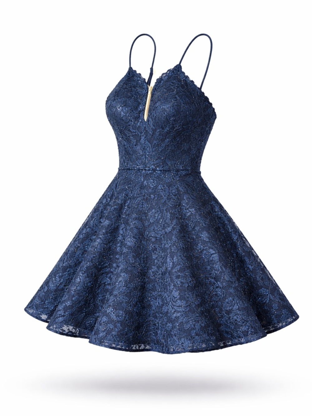 Windsor Navy Lace Sparkle Fit-and-Flare Mini Dress
